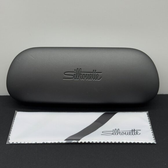 Silhouette Eyeglass Case Hard Shell Gray Cleaning Cloth - Picture 1 of 3
